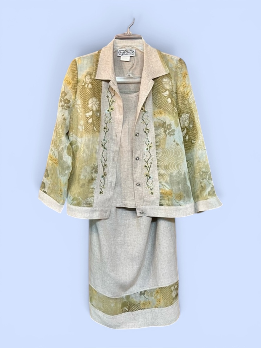 VTG Saint Germain Paris 3 pc Jacket Tank Skirt‎ Linen Blend Sz M - XL VTG